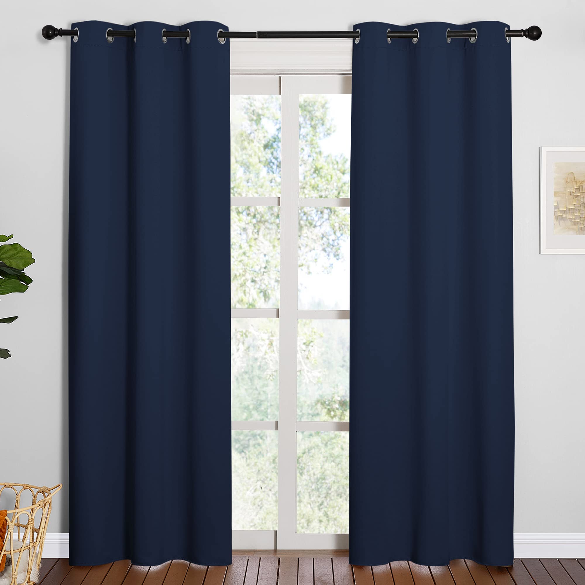 NICETOWN Window Treatment Energy Saving Thermal Insulated Solid Grommet Blackout Curtains/Drapes for Living Room (Navy, 1 Pair, 42 by 84-Inch)