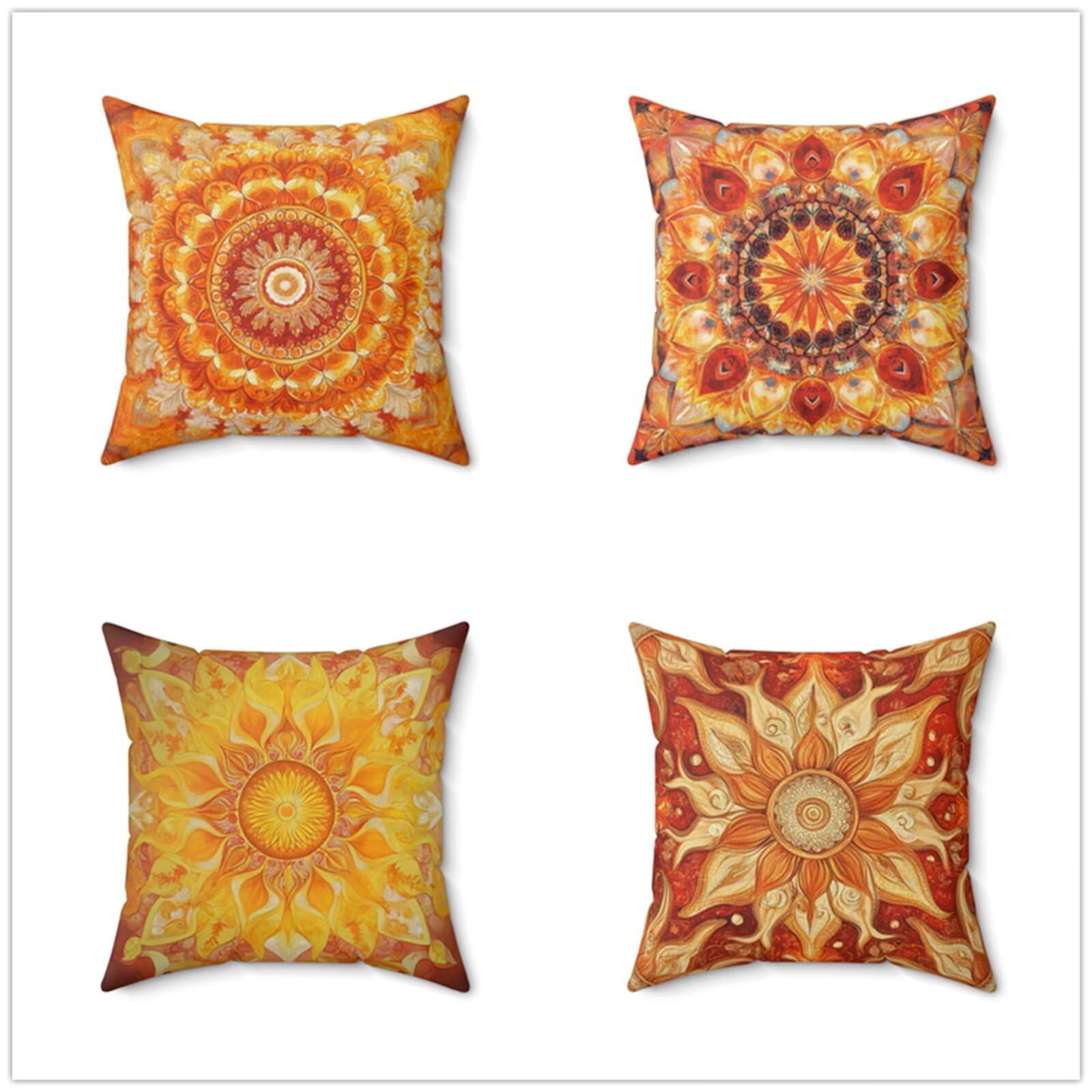 Heaen Outdoor Cushions Covers Waterproof 55x55 cm Set of 4 Square Linen Pillow Cases Yellow Mandala Decorative Dushions for Sofa Porch Patio Home Decor