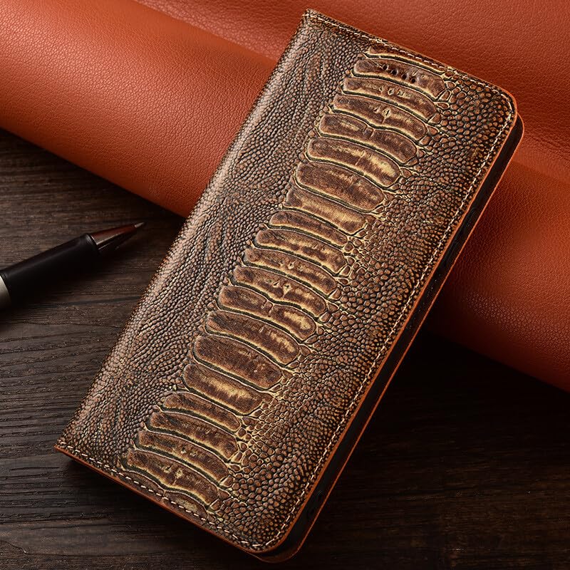Coque iPhone 16 Pro cuir véritable marron avec rabat de protection magnétique