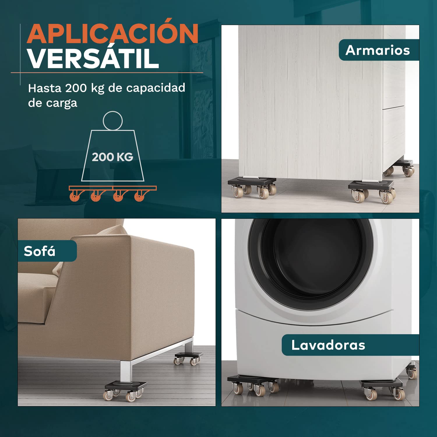 El Innovador Elevador de Muebles para Muebles Pesados de FAIRMO - 4 Ruedas Muebles y 1 Elevador de Carga (Incl. Almohadillas Antideslizantes) - Ruedas para Mover Muebles Pesados facilmente de TPE
