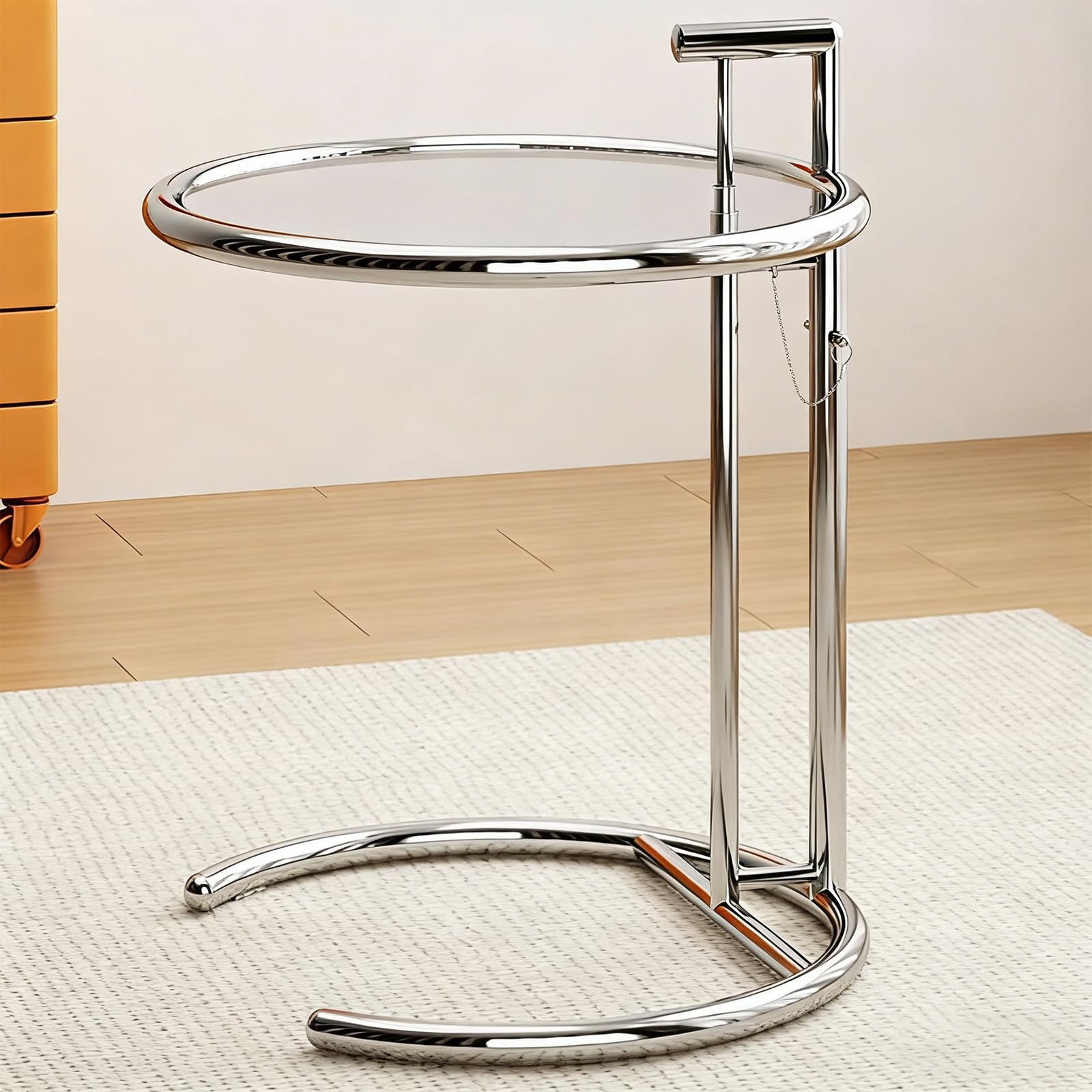 Runder Beistelltisch Aus Glas, Beistelltisch Aus Edelstahl, Snack-Beistelltischs, Nachttisch, C-Förmiger Beistelltischs Für Couch, Wohnzimmer, Schlafzimmer (Silver Clear)