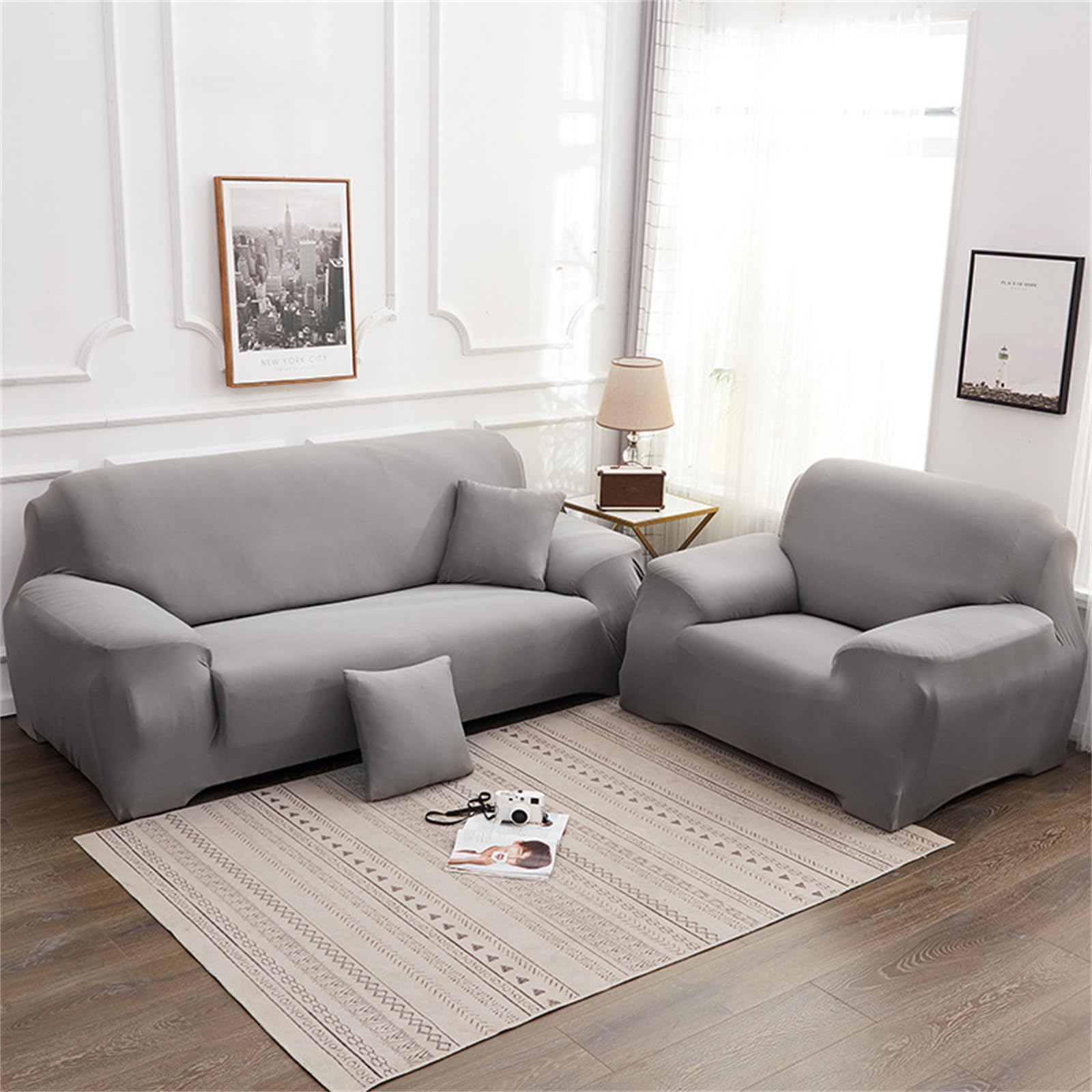Housse de canapé antidérapante et lavable en élasthanne gris