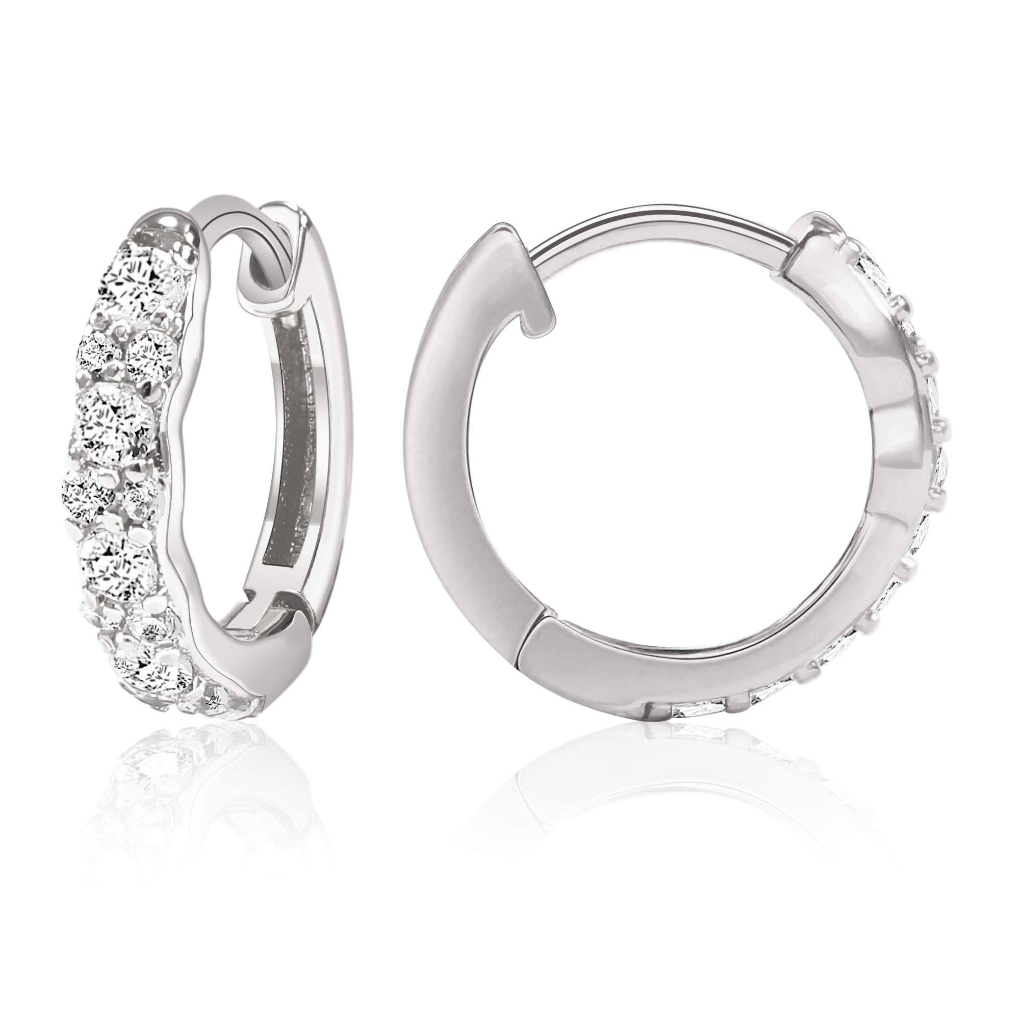 JSJOYSmall Gold Hoop Earrings for Women Girls Tiny 14k Diamond Huggie Hoops Earrings Cubic Zirconia Hypoallergenic Lightweight, Rose Gold, Silver