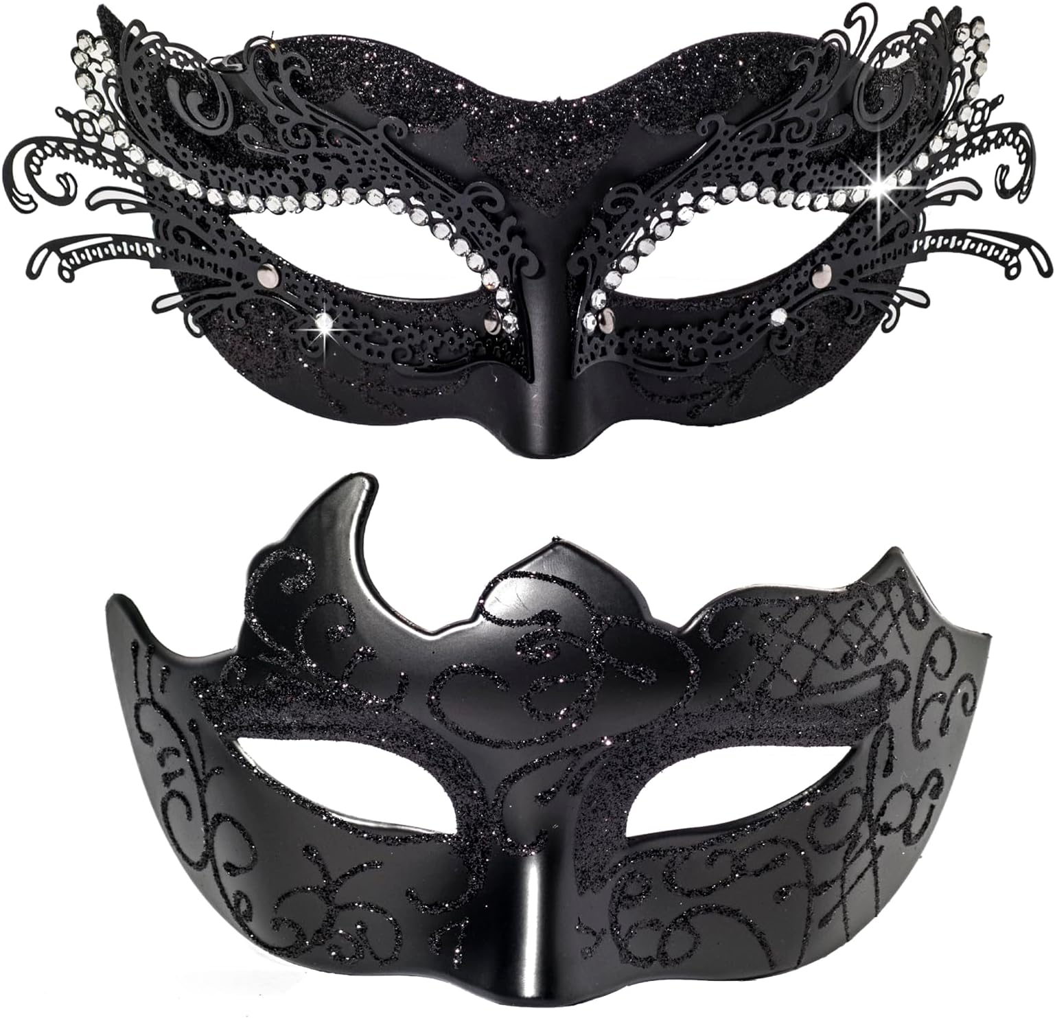 Masquerade Masks For Couples, Women Cosplay Mask with Rhinestone and Venetian Style Men Mask for Mardi Gras Halloween