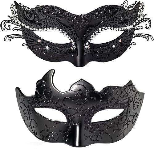 Máscaras de máscaras para parejas, máscara de cosplay para mujer con diamantes de imitación y estilo veneciano para hombre, máscara para Mardi Gras