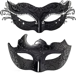 BCARICH Masquerade Masks For Couples, Women Cosplay Mask with Rhinestone and Venetian Style Men