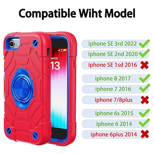 Miniatura 2 de KCJ Funda para iPhone SE 20222020, iPhone 8766S, con 2 protectores de pantalla soporte de anillo silicona suave + policarbonato duro protección de