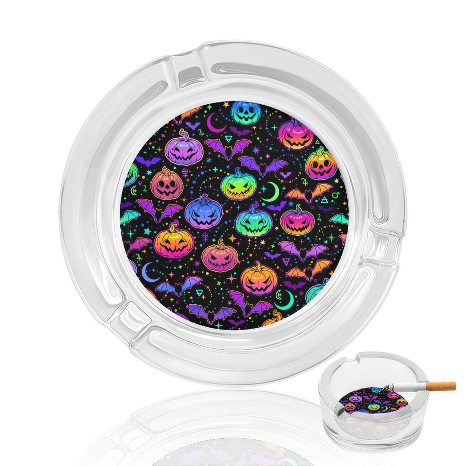 Batsandpumpkins Glass Ashtray 3.3 Inch Round Cigarette Ash Holder with 4 Grooves for Home Office Outdoor One Size