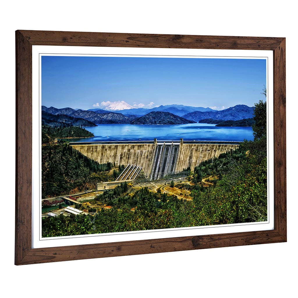 Big Box Art Framed Print of Mountains & Fontana Dam North Carolina Design | Wall Art Picture | Home Decor for Kitchen, Living Room, Bedroom, Hallway, Walnut, A2 / 24.5x18 Inch / 62x45cm