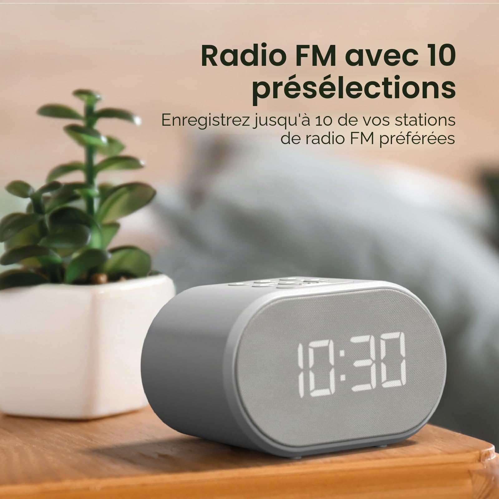 i-box Radio Reveil avec Chargeur USB et Radio FM, Horloge Digitale, Reveil Matin avec Ecran à 5 Niveaux de Luminosité, Réveil Numérique (Gris)