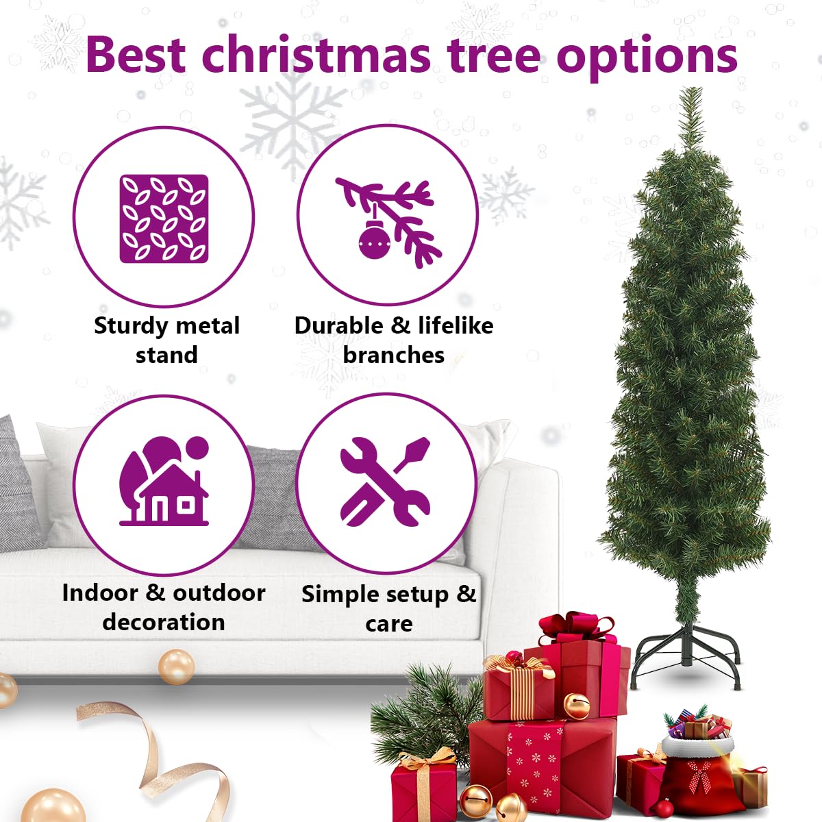 Sapin de Noël artificiel mince avec support vert 150 cm PVC