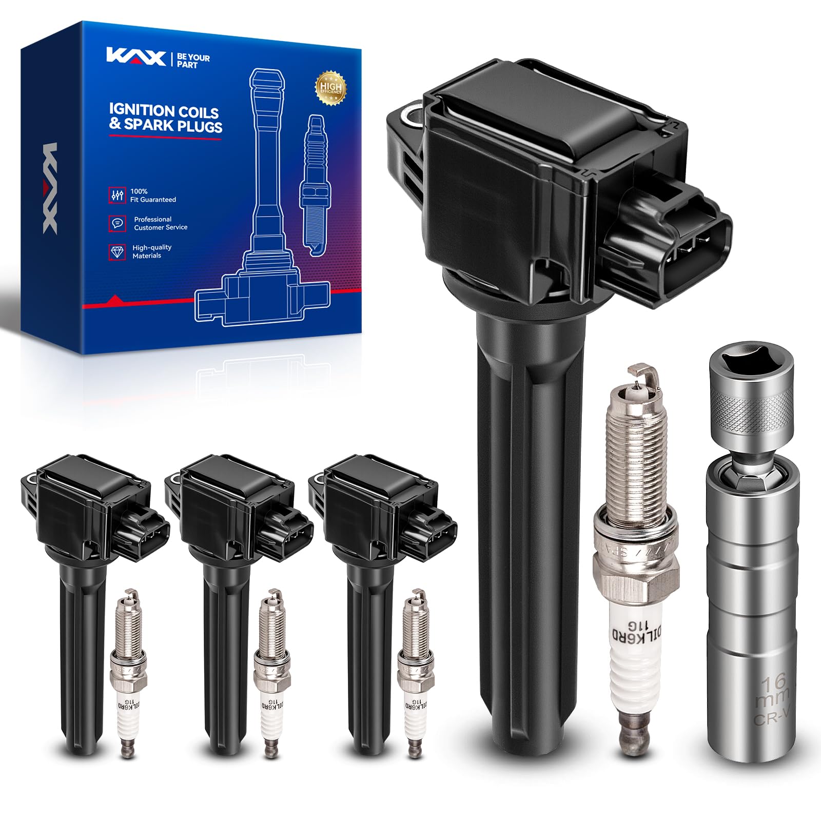 KAX 4 Ignition Coils &amp; 4 Spark Plugs Set for MIT Outlander 2014-2019 2.4L