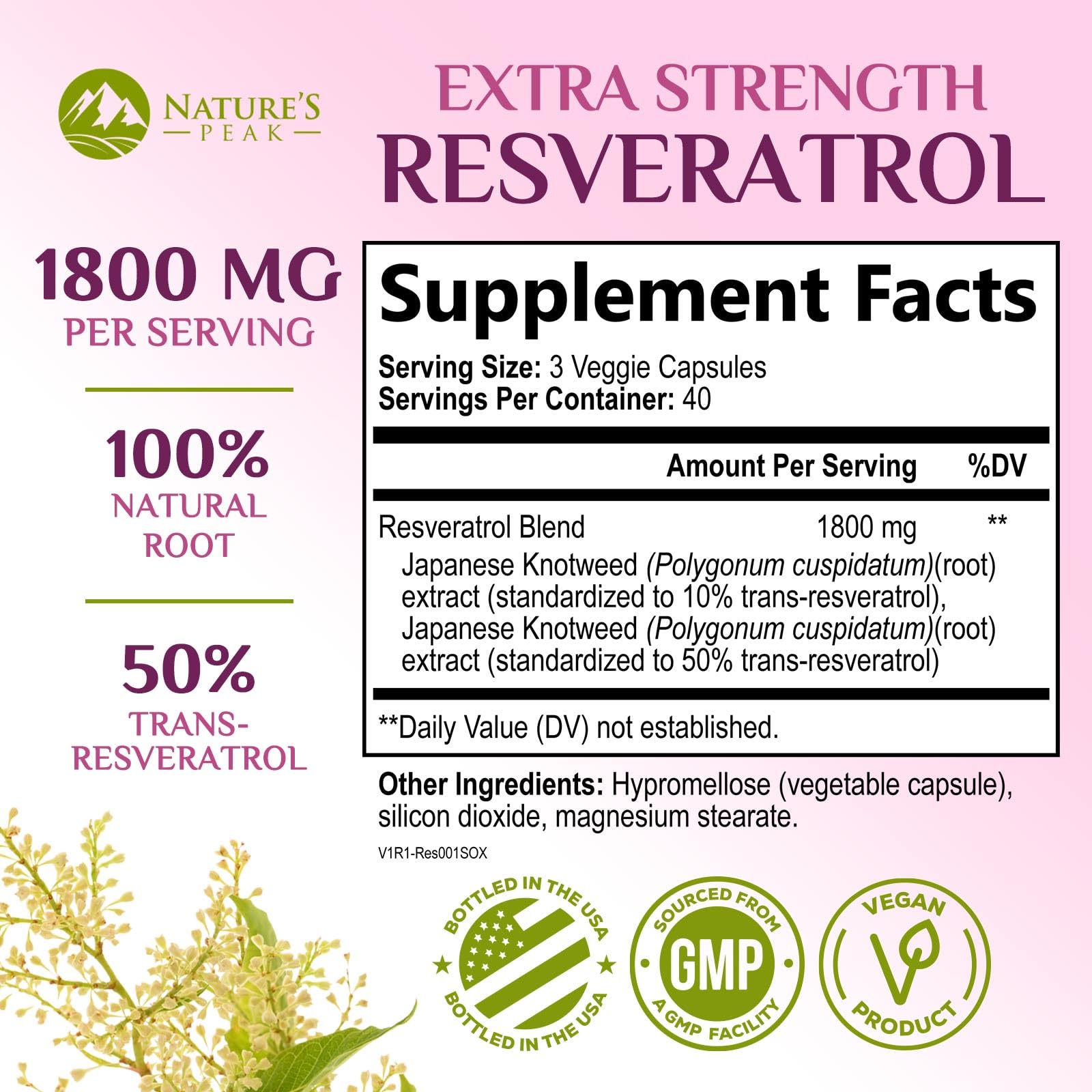 100% Natural Resveratrol 1800mg - 3X Strength Trans-Resveratrol Pills for Heart Health, Best Resveratrol Supplements, Potent Polyphenols Antioxidant Complex, Non-GMO, Bottled in USA - 120 Capsules — Amazon image 2