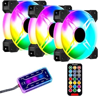 3 Pack RGB Case Fans, 120mm Ultra-Quiet RGB Chassis Cooling Fans, Equipped with Remote Control Hub, 5V ARGB Sync, Matte Fi...