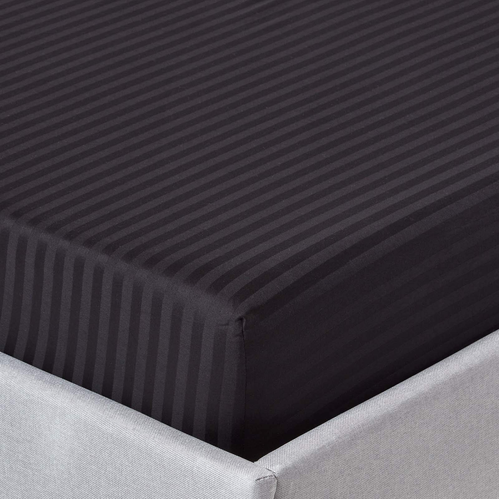 Homescapes Egyptian Cotton Satin Stripe Fitted Sheet 12 inch 330 Thread Count in Black | Size: Single Fitted
