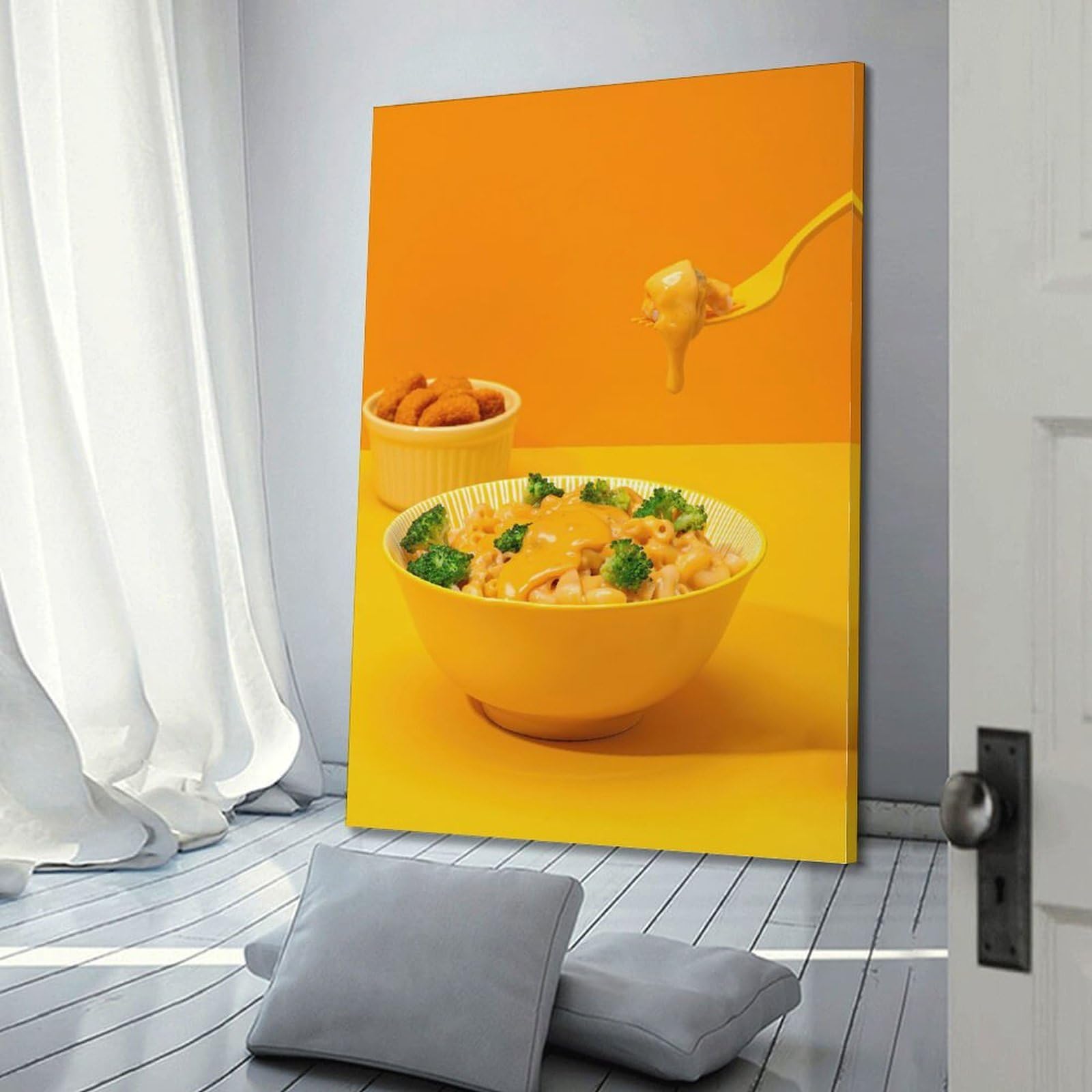 Lebensmittelposter im österreichischen Stil, Brokkoli, Käse, Makkaroni-Schale, dekoratives Gemälde, Leinwand, Wandposter und moderne Familienschlafzimmer-Dekoration, 50 x 75 cm