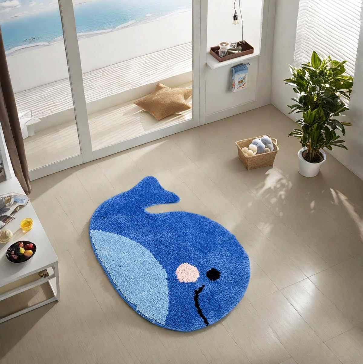 Kids Bathroom Rug - Cute Whale Bath Mat, Blue Non-Slip Microfiber Terry, Washable Water Absorbent Floor Mat for Boys and Girls, Perfect for Kids Bathroom Decor (17x23 Inches)