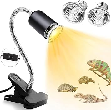 Euiuxoy Tortoise Light, Amphibian Light, Reptile Light, 25 W + 50 W, Analog Sun, Tropical & Subtropics, UVA + UVB Light, 2 Basking Lights, Thermal Bulb, UV Light, Back Drying, Angle Adjustable, 360