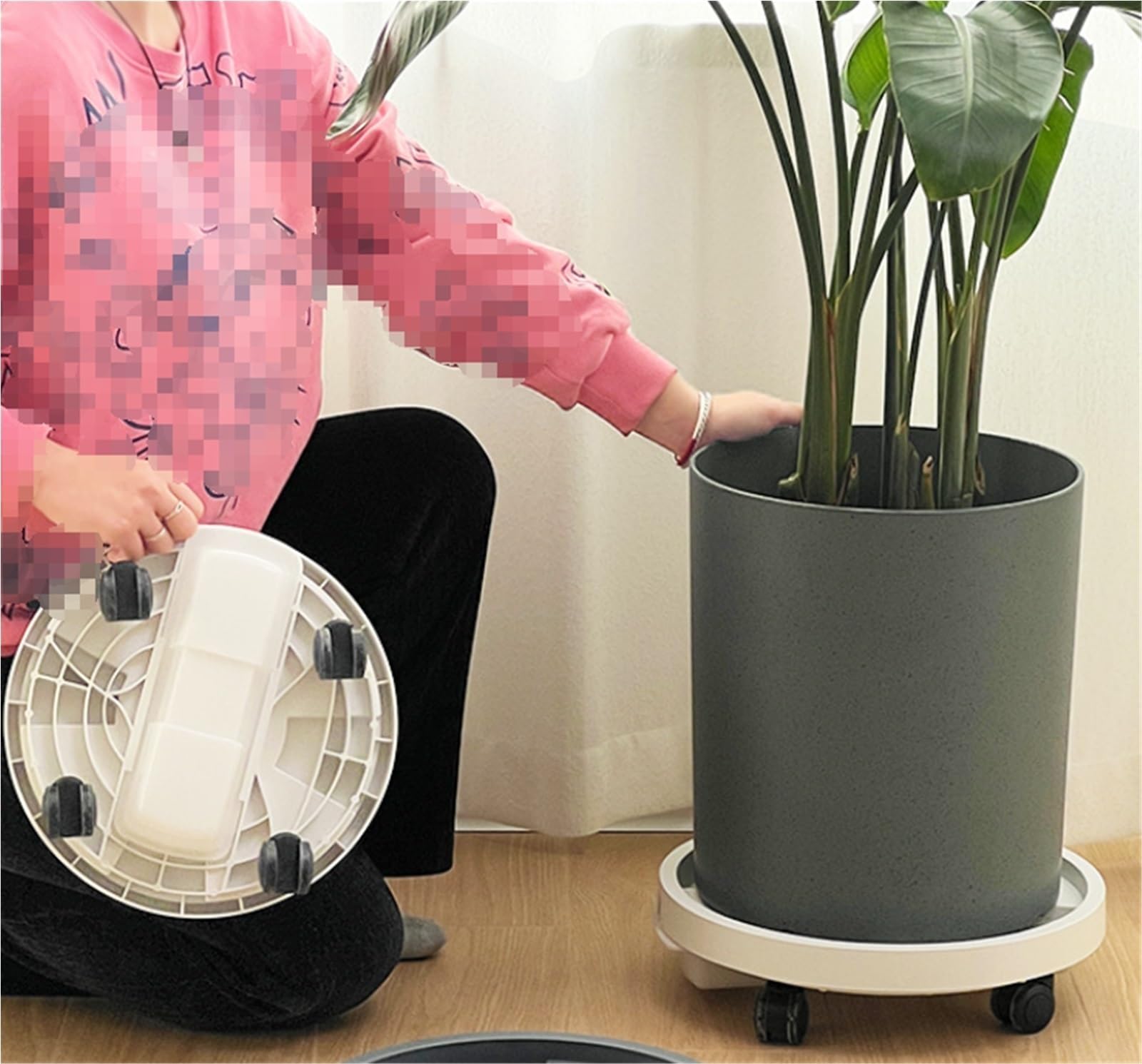 Carrito para macetas con ruedas de bloqueo, 32 cm, color gris, para uso en interiores y exteriores, perfecto para árboles en macetas y movilidad en el jardín, herramienta de utilidad resistente