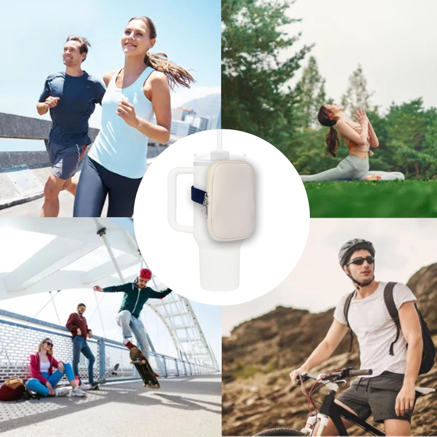 Water Bottle Pouch Compatible with Stanley Quencher Adventure Cup 20oz/30oz/40oz Stanley Fanny Pack Tumbler Pouch Gym Water Cup Bag with Strap for Phone,Cash,Card,Keys Stanley Accessories - Image 6