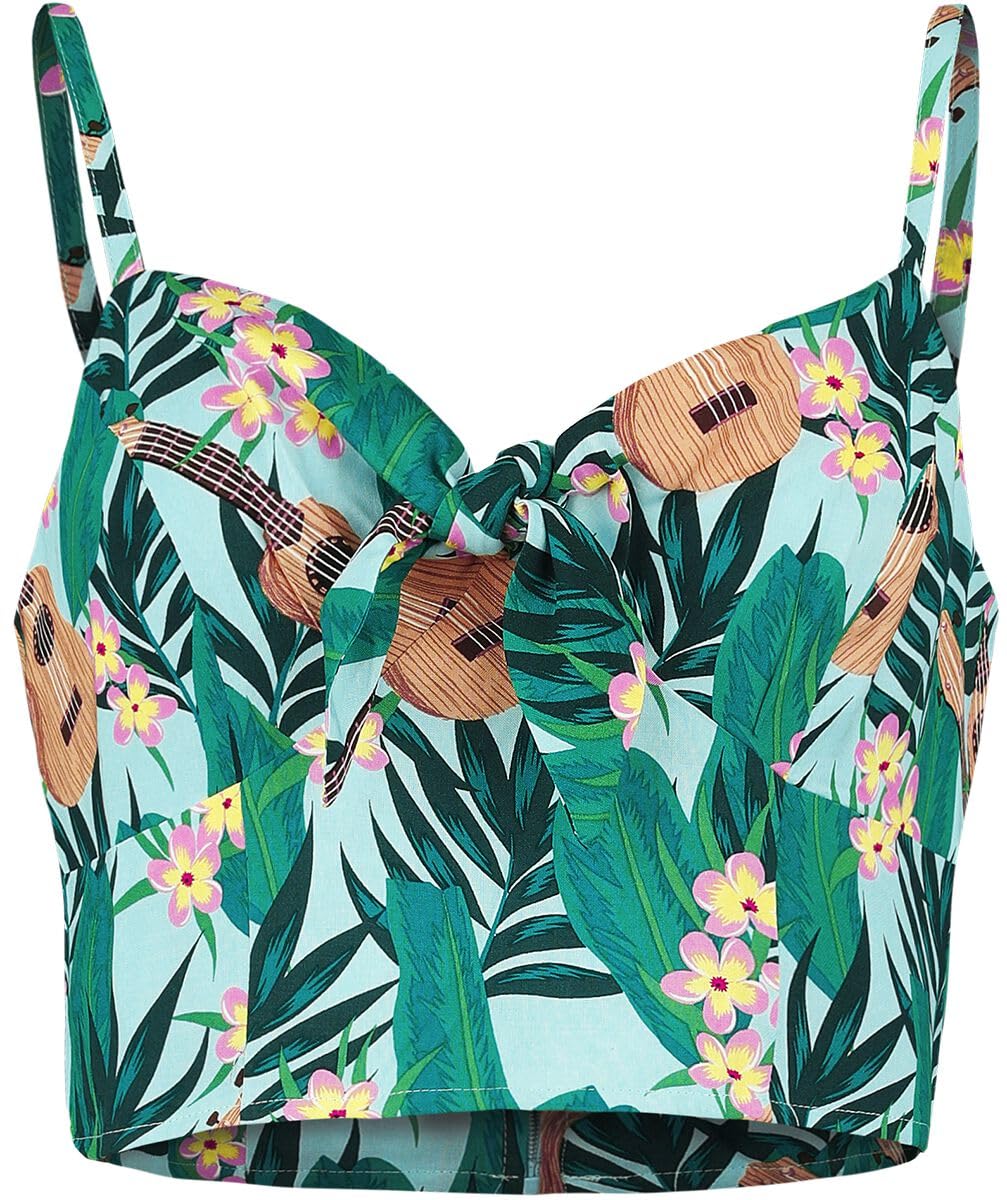 Hell Bunny Women's Blue Ululani Tropical Leafs Crop Top | Size: Medium
