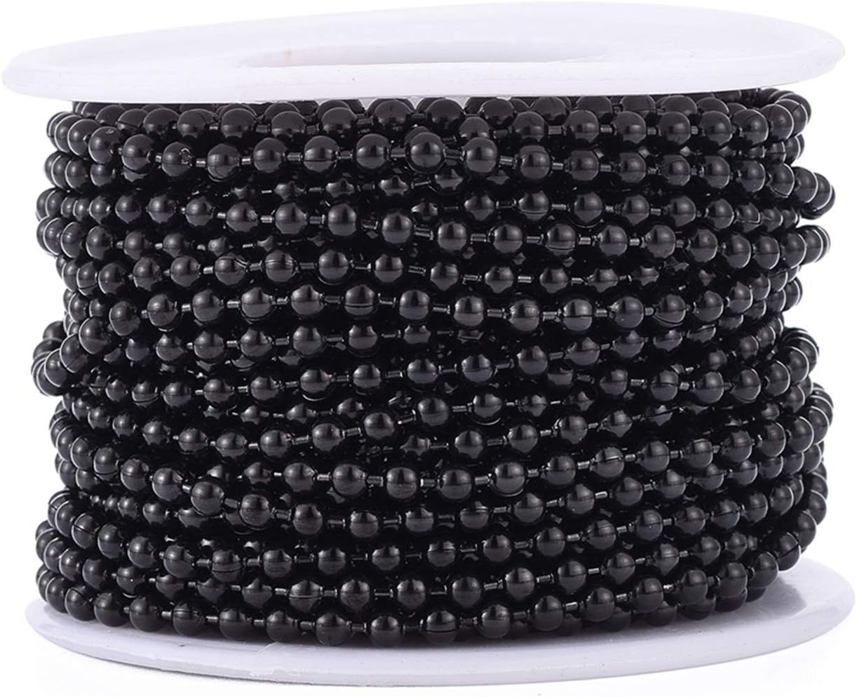 Pandahall 32.8 Ft Stainless Steel Ball Beads Chains 3mm Soldered Round Ball Chains with Spool Electrophoresis Black Plated for DIY Jewelry Making