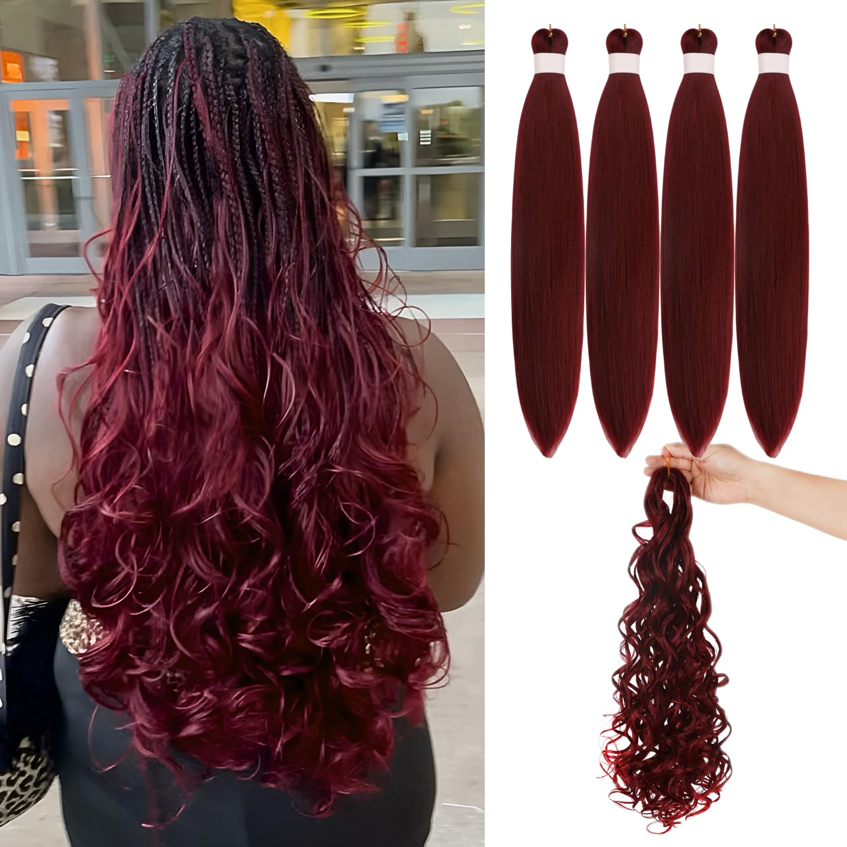 Burgundy Braiding Hair Pre stretched for Boho Braids 900 Synthetic Boho Braiding Hair Extensions Hypoallergenic Yaki Ez Braids