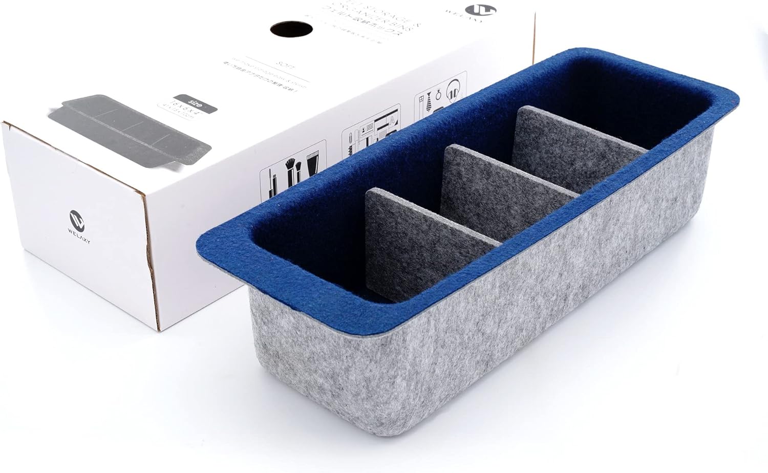 WELAXY Cabinet Pantry Organizers Desk drawer organizer bin with 4 adjustable compartment Felt multi-storage for Kitchen home office closet Junk Socks Ties organizing ( Navy)