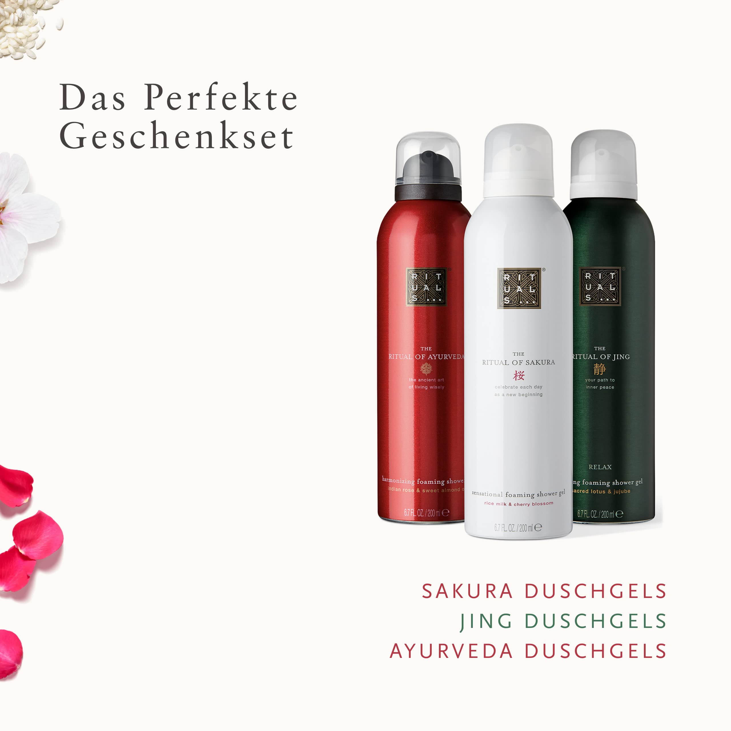RITUALS Schäumendes Duschgel Vorteilspack von The Ritual of Sakura, The Ritual of Ayurveda and The Ritual of Jing, 3 x 200 ml