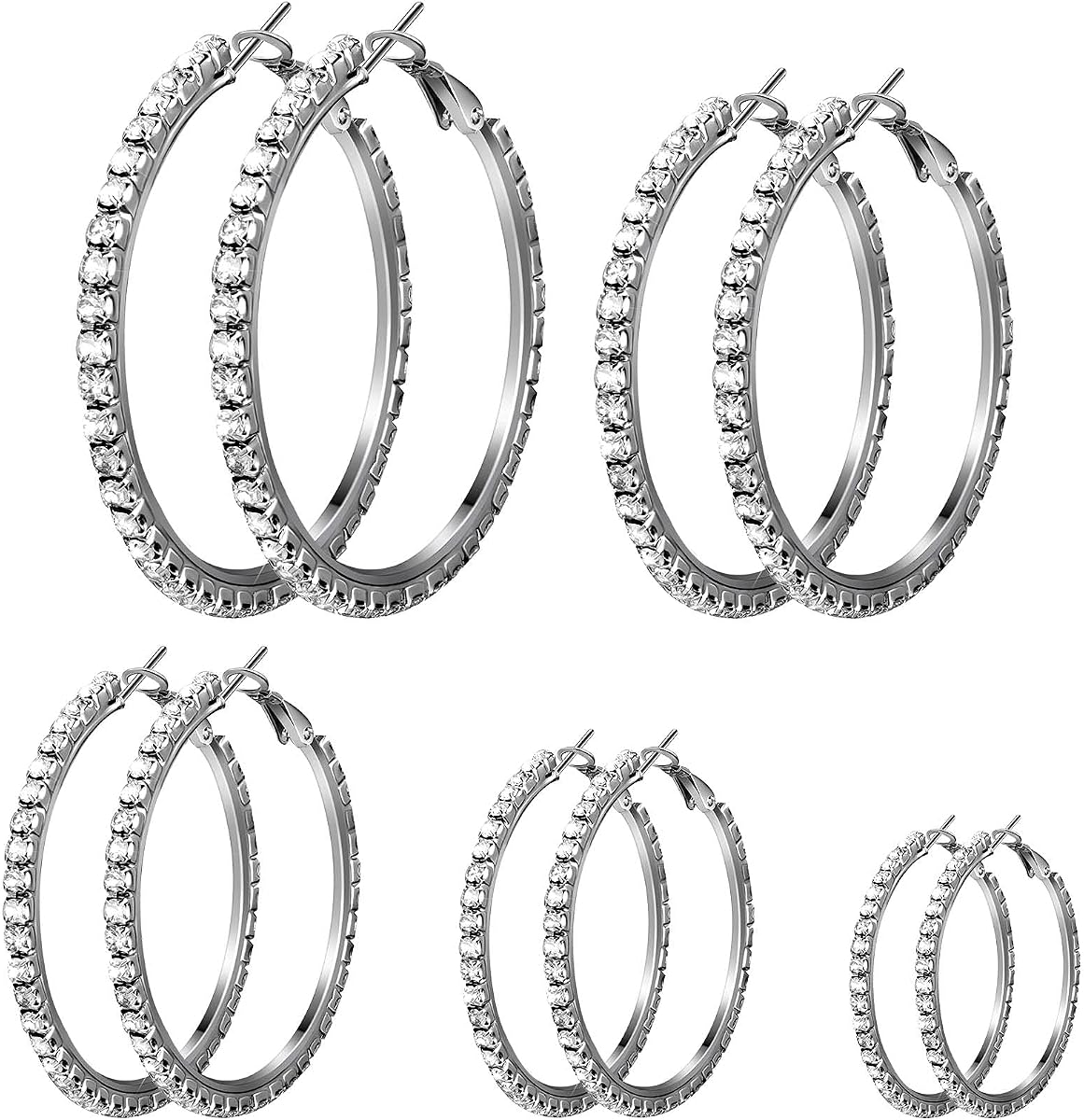 Rhinestone Hoop Earrings 3-7cm Crystal Hoops