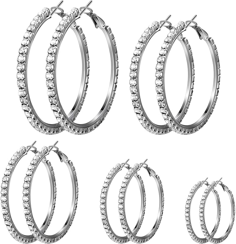 Rhinestone Hoop Earrings 3-7cm Crystal Hoops