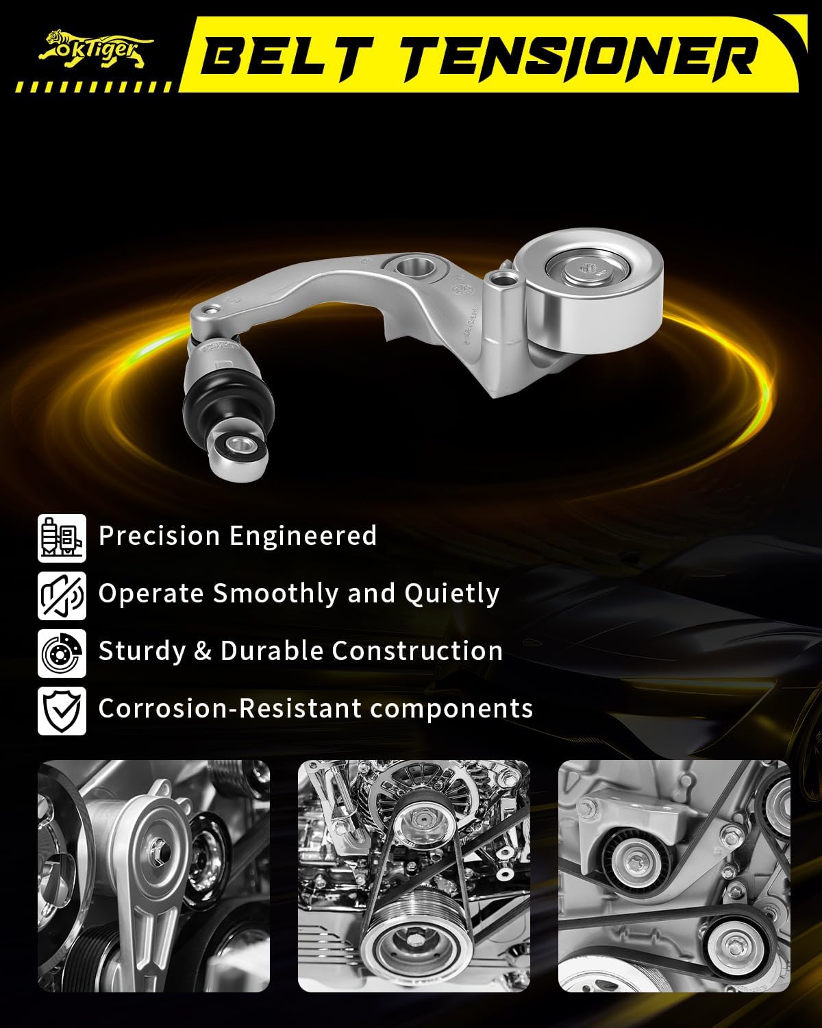 Oktiger Belt Tensioner Assembly with Pulley Fit for Honda Civic 2007 2008 2009 2010 2011 07 08 09 10 11 1.8L L4 OE# 31170RWK005,31170RWK015,39077,31170RWK025,31170RWK035,419-380, 534031610, 89600