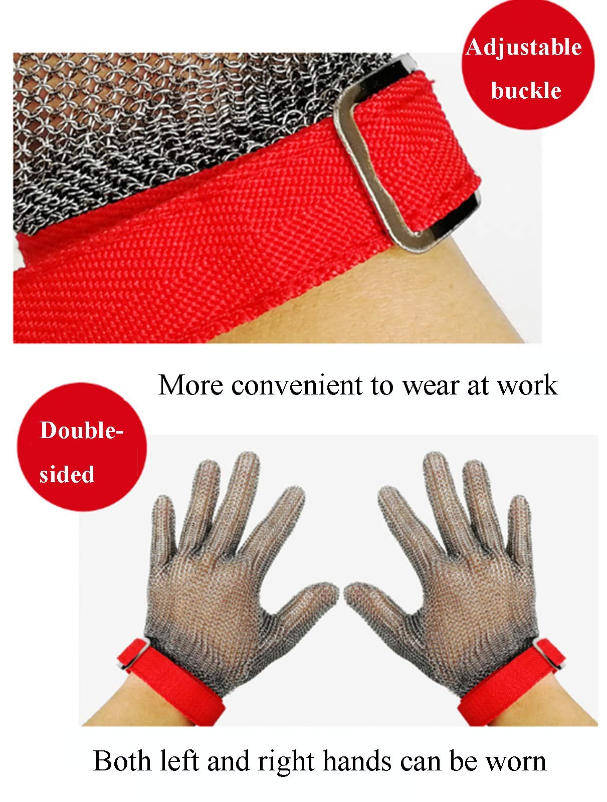 Guantes Anticorte Guantes Anti-Corte con Anillo De Acero Inoxidable 304, Correa De Muñeca, Guantes De Trabajo De Seguridad Ajustables, XS, S, M, L, 1 Pieza (Size : Large)