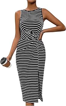 トップス mistreassColor Stripe Twist Halter Dress Wenrine Womens Summer Striped Halter Neck Dress Sexy Twist