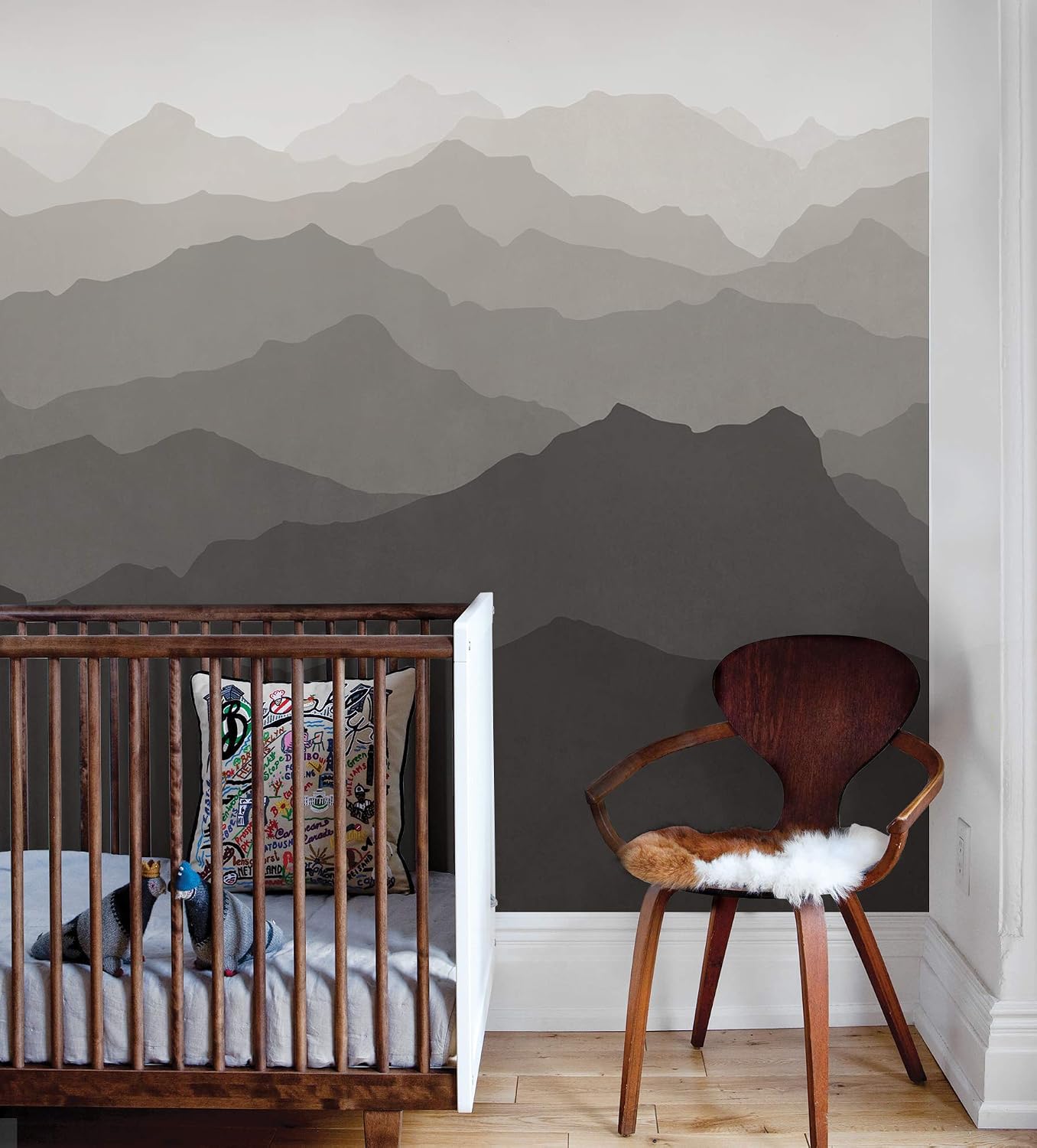Simple Shapes Mountain Mural Wall Art Peel and Stick Wallpaper V2 (2ft x 9ft-5 Pack, Warm Grey)