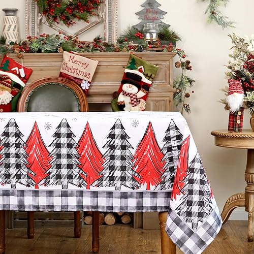 Miniatura 1 de ARKENY ATC013-84 - Mantel de Navidad de 60 x 84 pulgadas para decoración de mesa de Navidad, a cuadros negros, lavable, decoración de mesa de