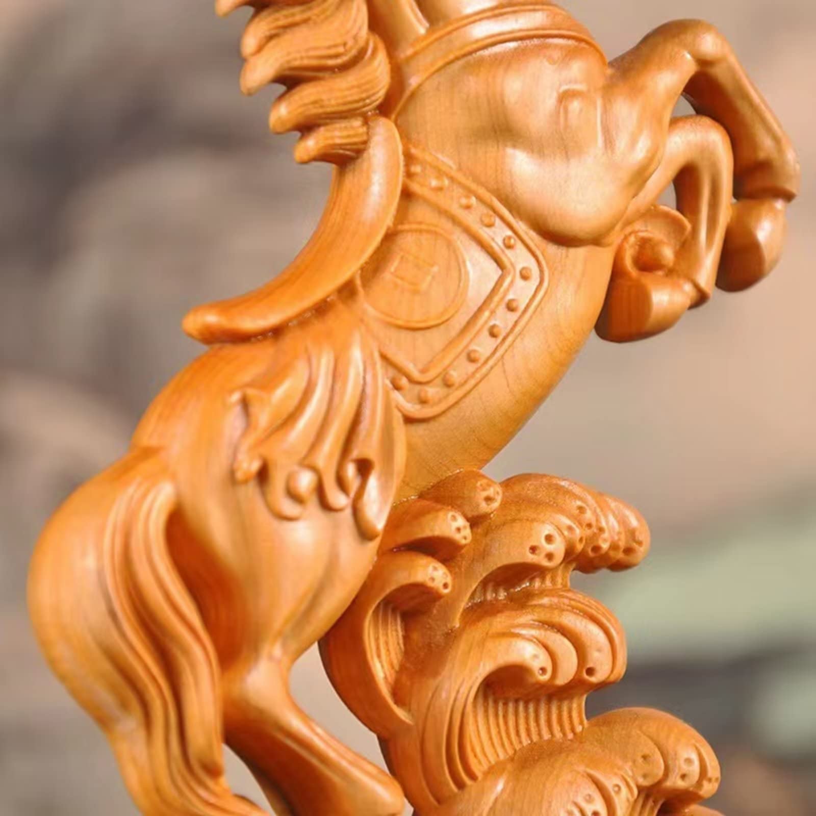 Posąg Feng Shui z litego drewna, stojący koń, dekoracja domu, rzeźba zwierzęcia, figurka dekoracyjna przynosząca szczęście