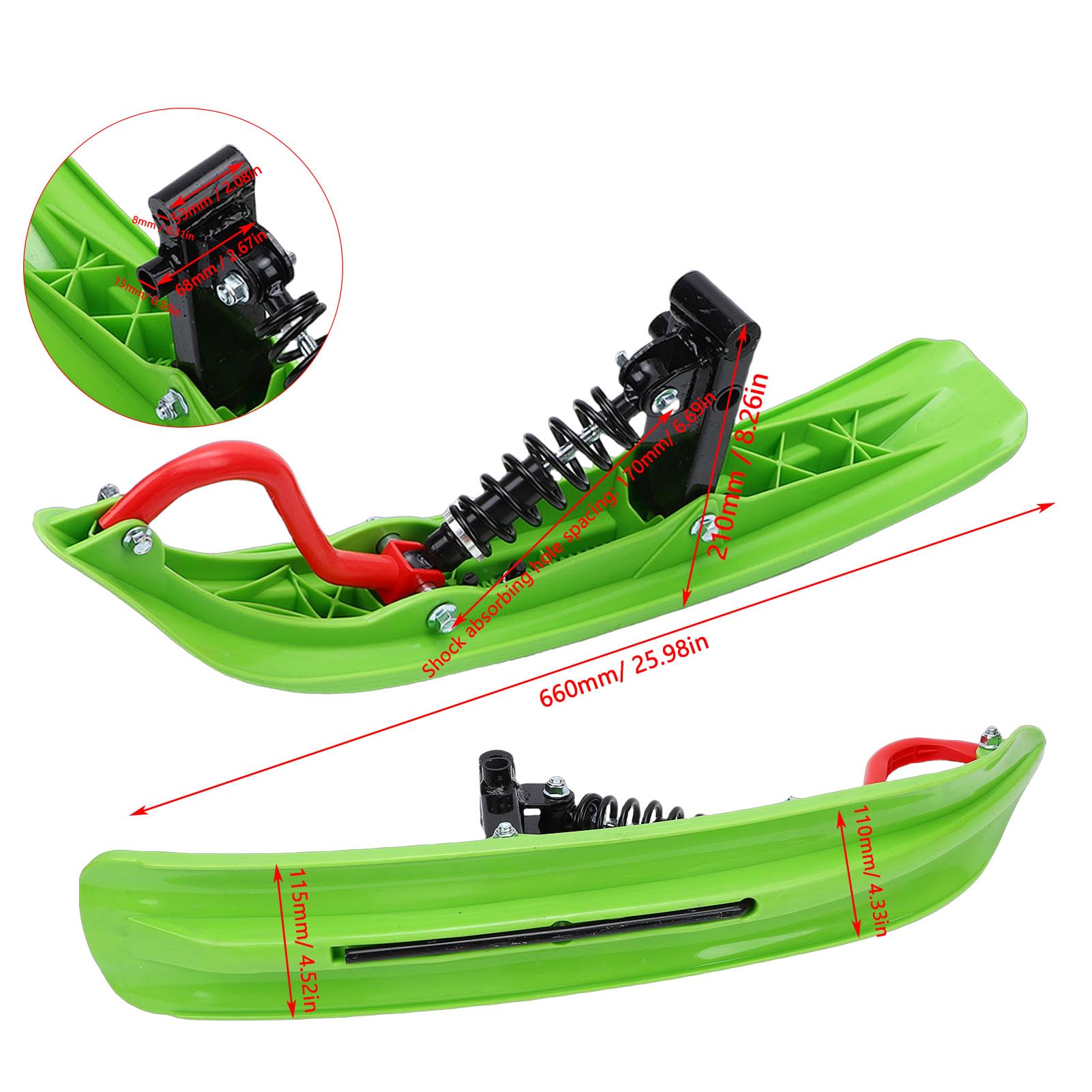 Trineo de Nieve Go Kart con Agarre Antideslizante y Esquís de Plástico a Prueba de Golpes, Trineo de Invierno para Niños y Adultos, Tabla de Kart Mejorada con Kit de esquí Delantero para