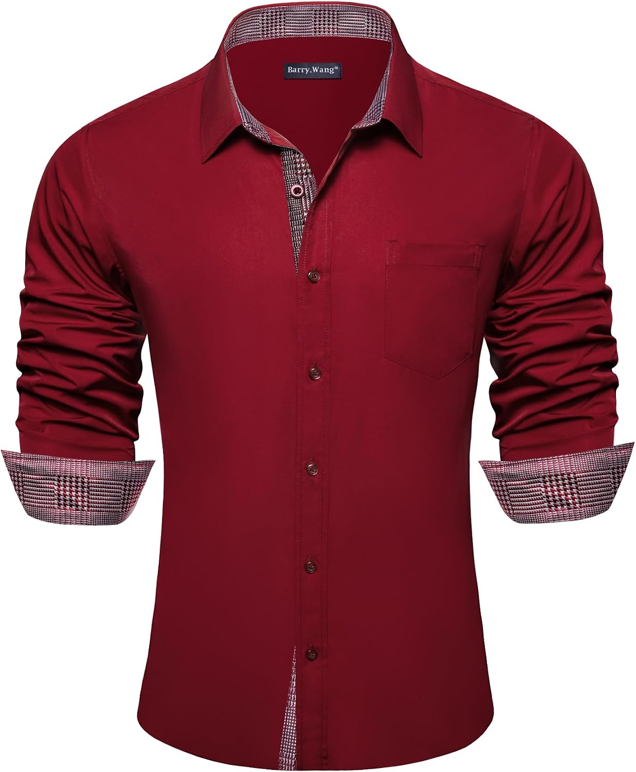 Barry.Wang Men's Long Sleeve Collar Button Down Shirt