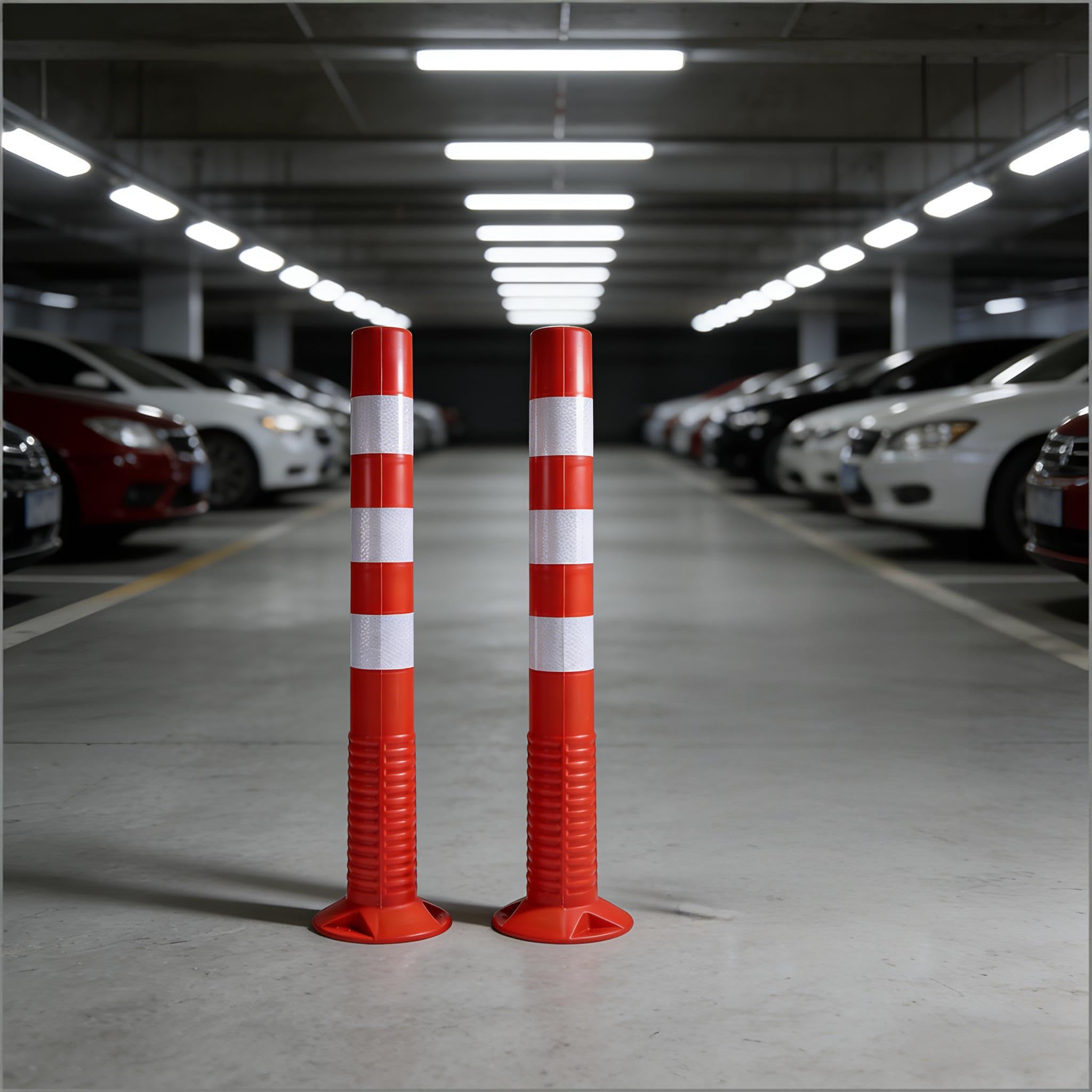 2 Stück Reflex Absperrpfosten, Poller 75 cm hoch, Reflektierend, selbstaufrichtend, Verstärkte Kunststoffpfosten 75 cm für die Verkehrssicherheit, aus Flexiblen Polyurethan