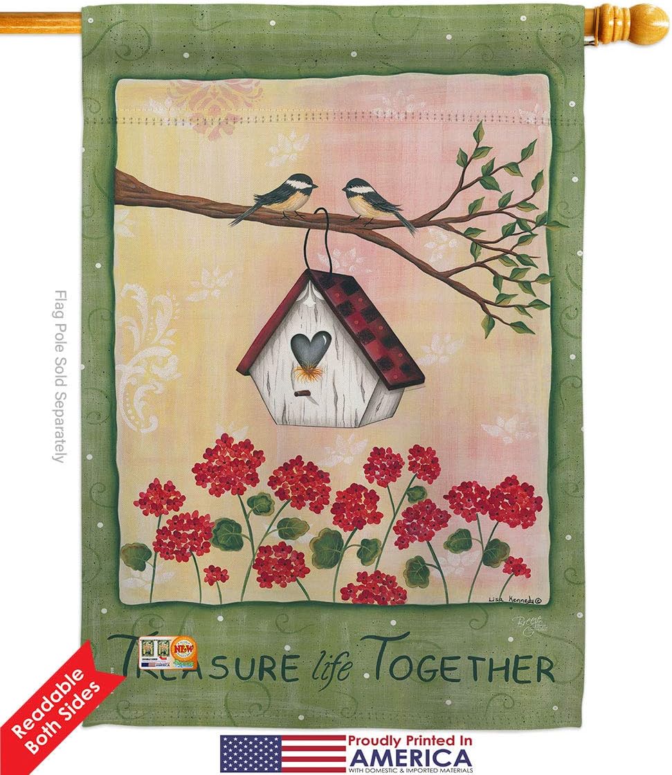 Welcome Treasure Life Together Garden House Flags Set Animals Bird Flamingo Hummingbird Cardinal Peacock Springtime Natural Wildlife Small Decorative Gift Yard Banner Double-Sided Made In USA 28 X 40