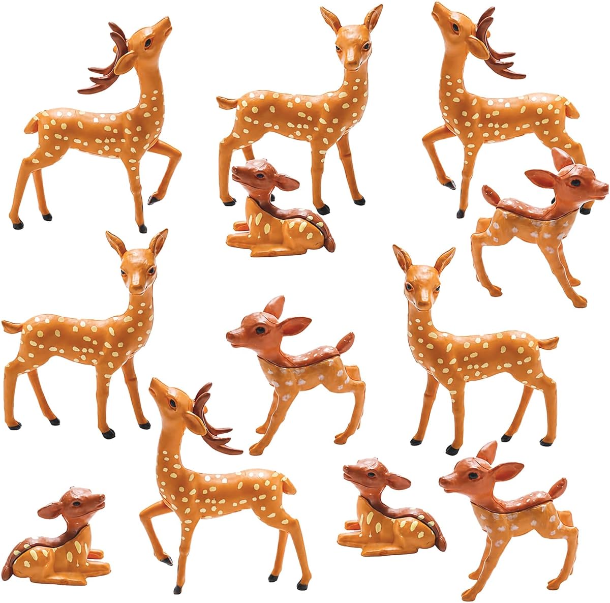 Exasinine 12 Pcs Mini Deer Figurines, Woodland Animal Decor | 12PCS Miniature Reindeer Figurines, Woodland Crafts, Fairy Gardens, Cake Toppers, Christmas Figurines