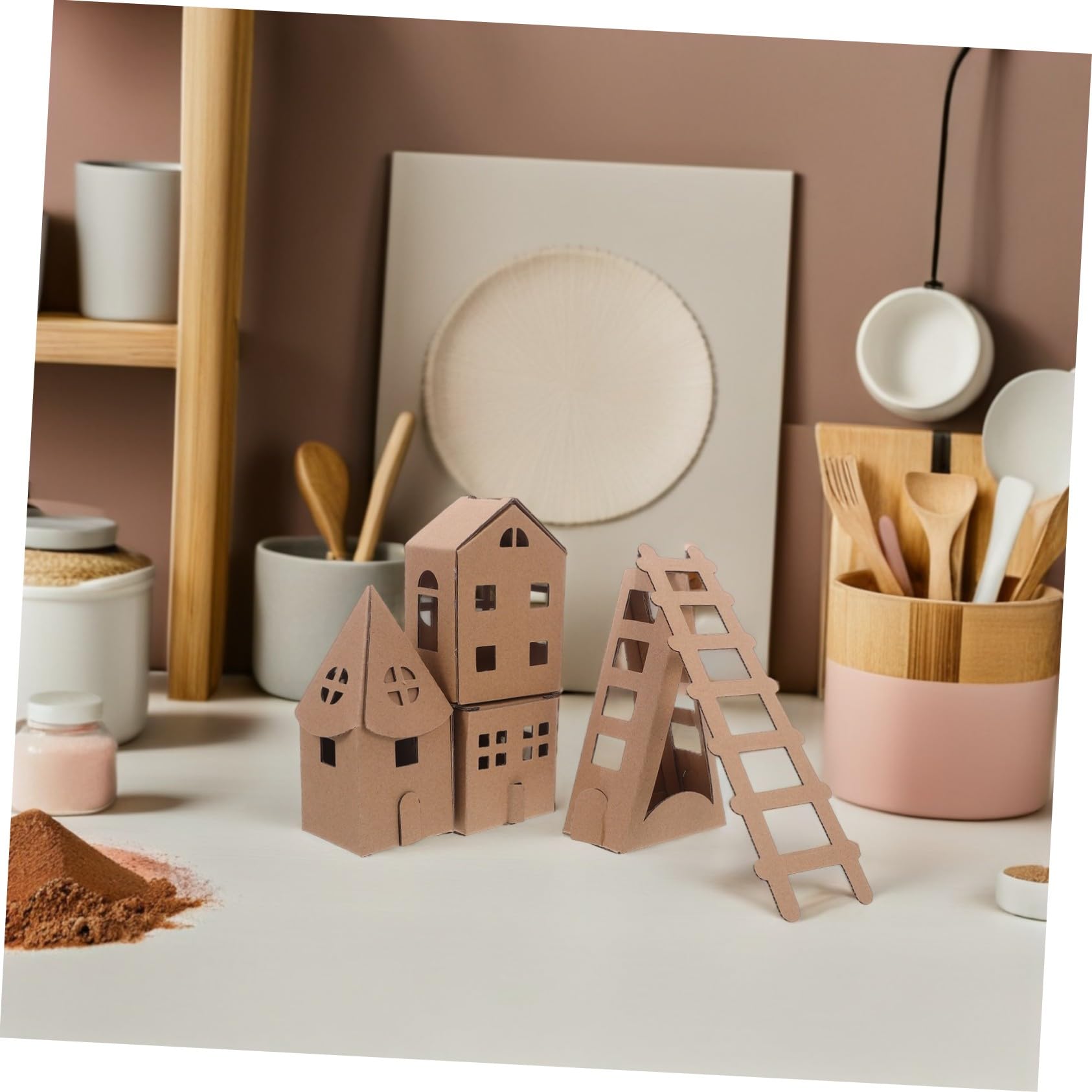 Lurrose Case di Cartone Miniatura per Kit DIY Casa da Colorare Modellino Cartonato per Scuola Asilo e Attività Creative Casa Piccola Portatile e Resistente