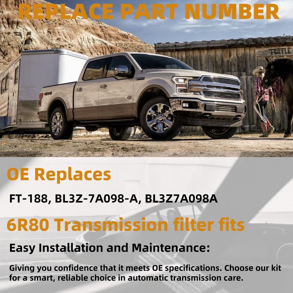 6R80 6R100 Transmission Filter and Gasket Kit for Ford F150 F250 F350 Super Duty, Expedition, Mustang, Lincoln Navigator | Replaces FT-188, BL3Z7A098A | Automatic Transmission Filter Kit