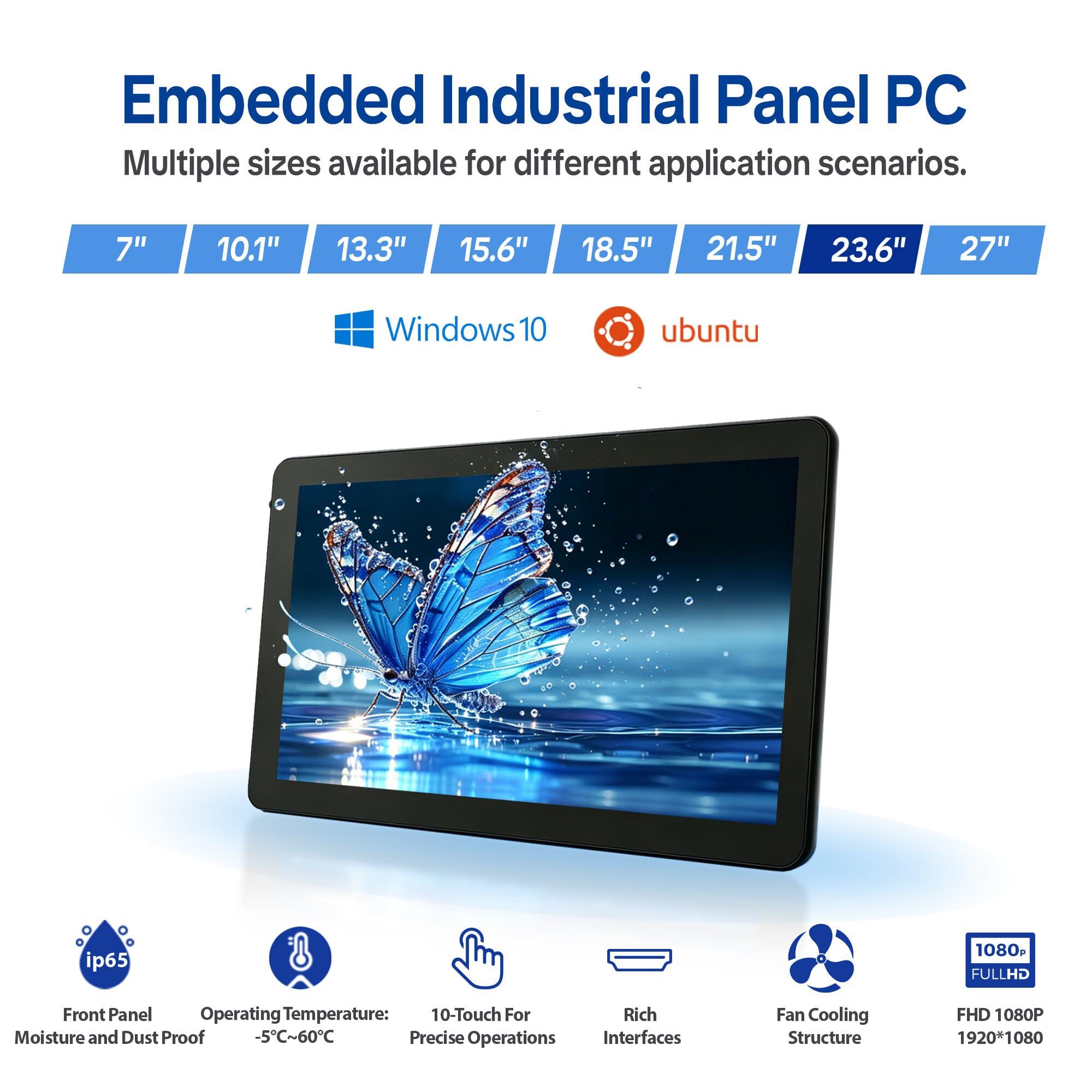 23,6" Panel PC Industriale Embedded IP65 Touch Screen Capacitivo
