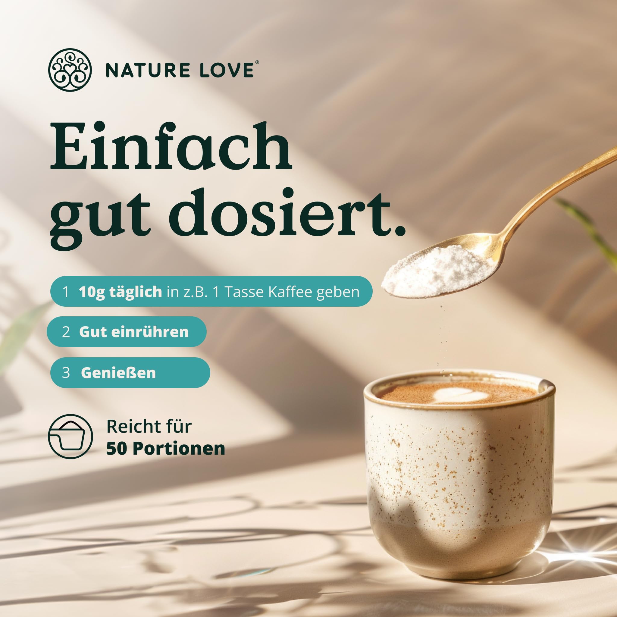 NATURE LOVE® Premium Collagen Pulver - 1500g Kollagen - Peptide Type 1 und 3 - von Rindern aus Weidehaltung - Geschmacksneutral - ohne Zuckerzusatz & Süßungsmittel