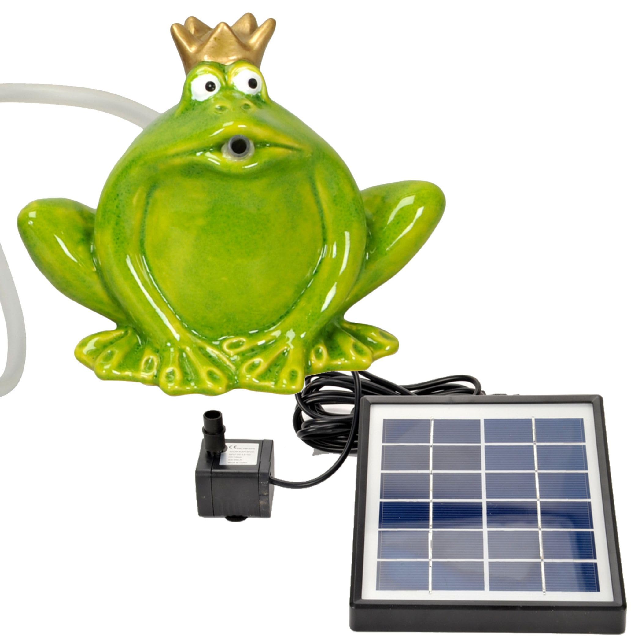 Storm's Gartenzaubereien Wasserspeier Solar mit Pumpe Frosch 12cm Keramik für Miniteich - Balkon und Terrasse