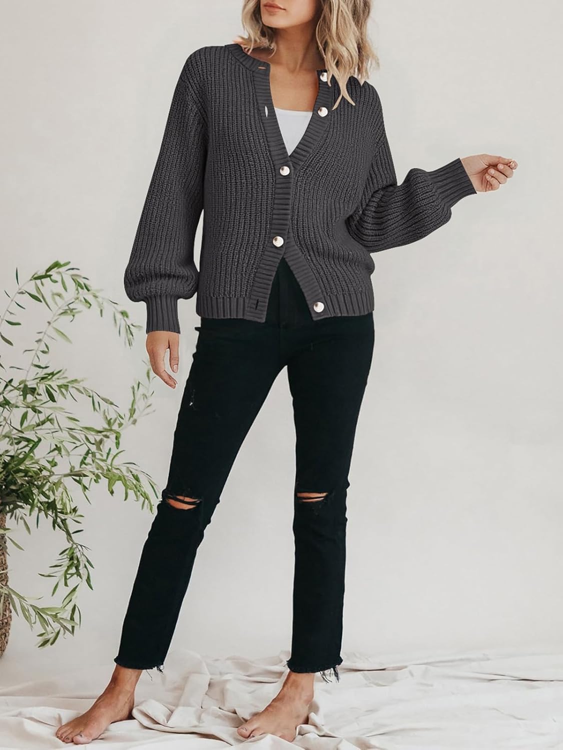 PRETTYGARDEN Womens Spring Cardigan Sweaters Crewneck Long Sleeve Button Open Front Knit Sweater Women Oversized Cardigans - Image 5