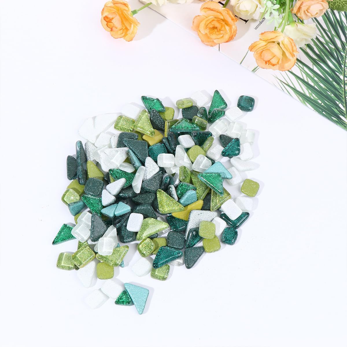 Alipis Glitter Crystal Mosaic Tiles 500g Smooth Irregular DIY Stone Crystal Glass for Crafting Light Green Creative Projects