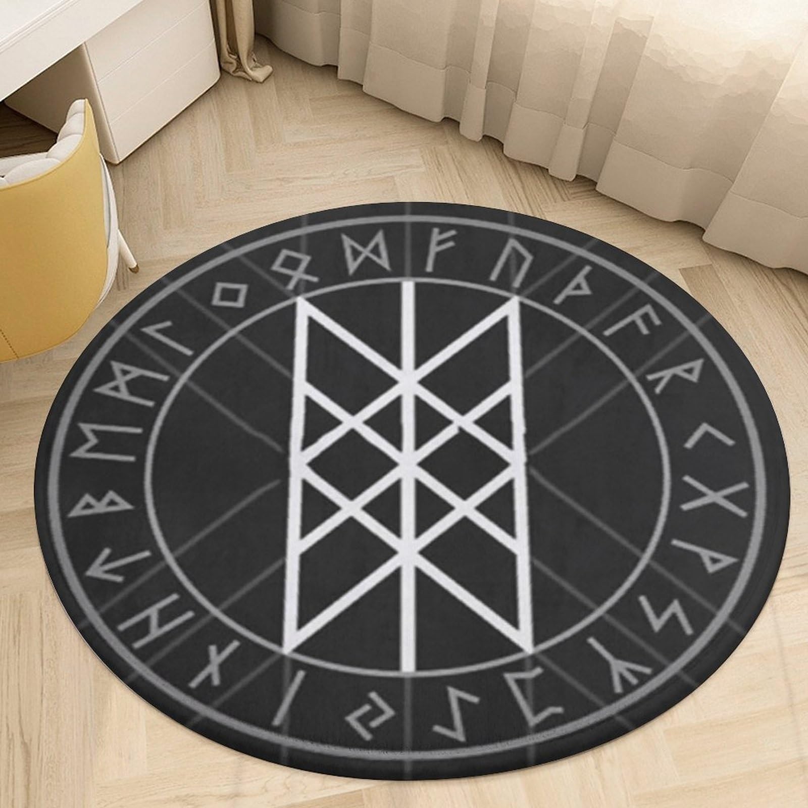 Tapis de protection plancher en bois rond style viking pour salon